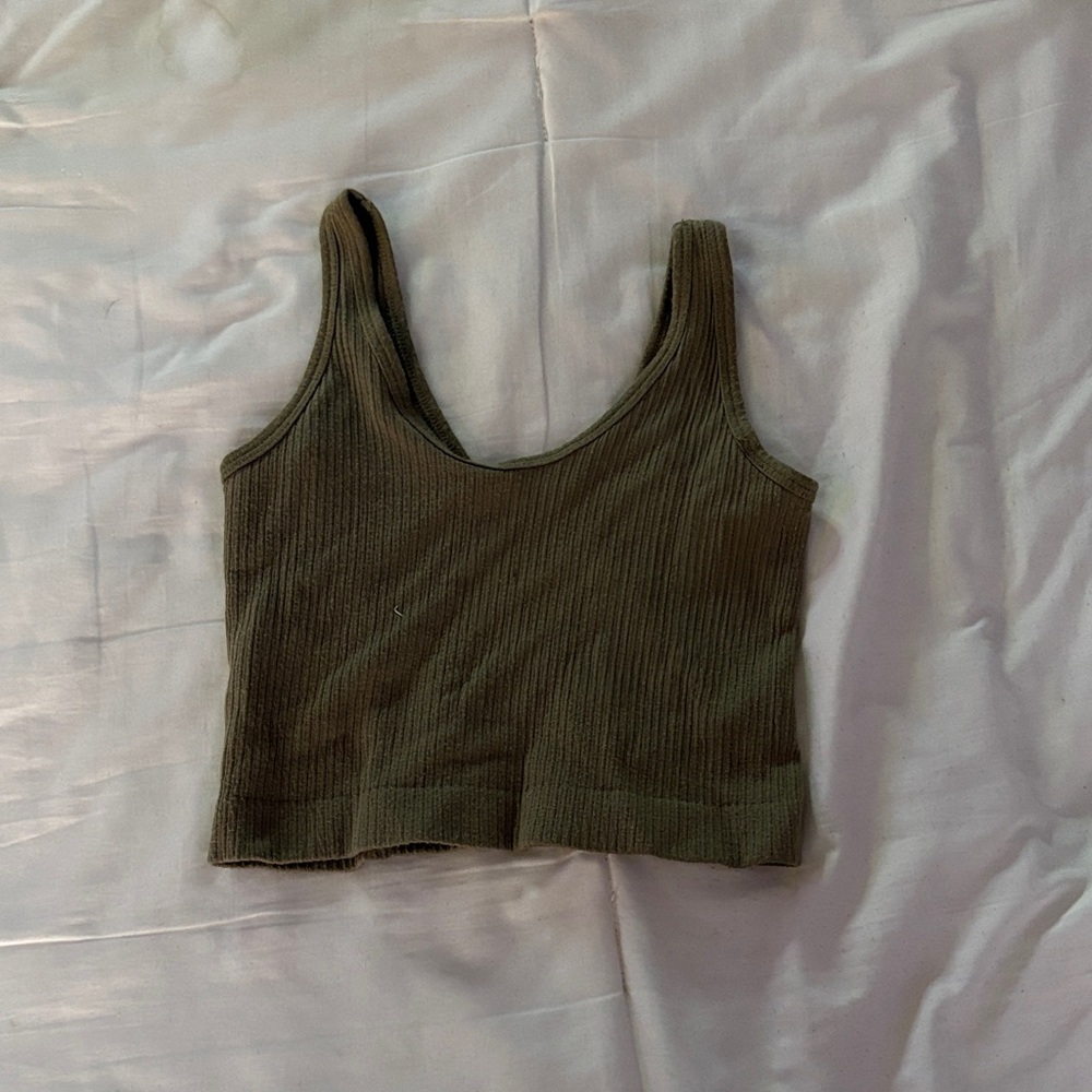 Urban Outfitters Olive Ribbed Crop Top
